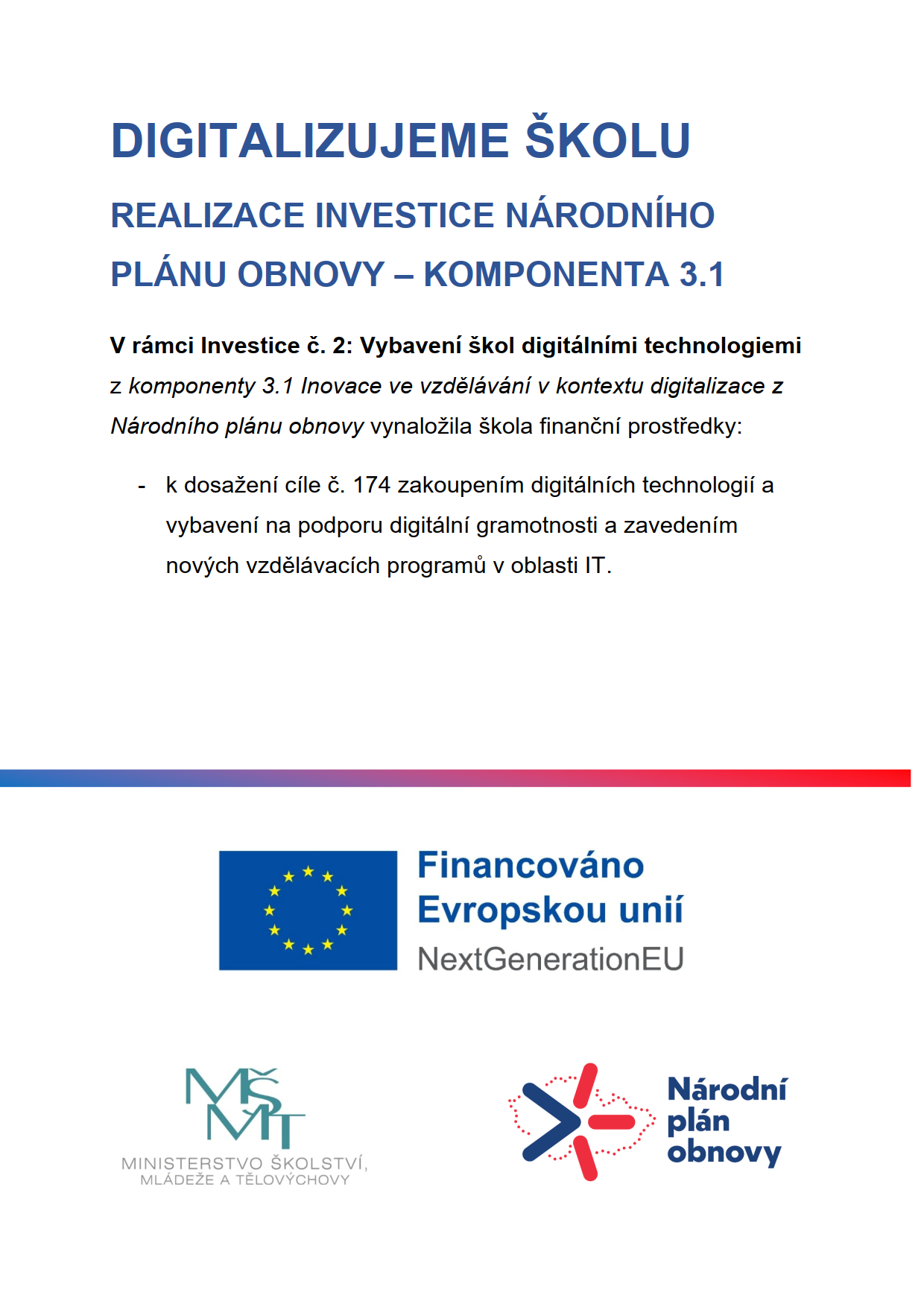 logo projektu Digitalizujeme školu